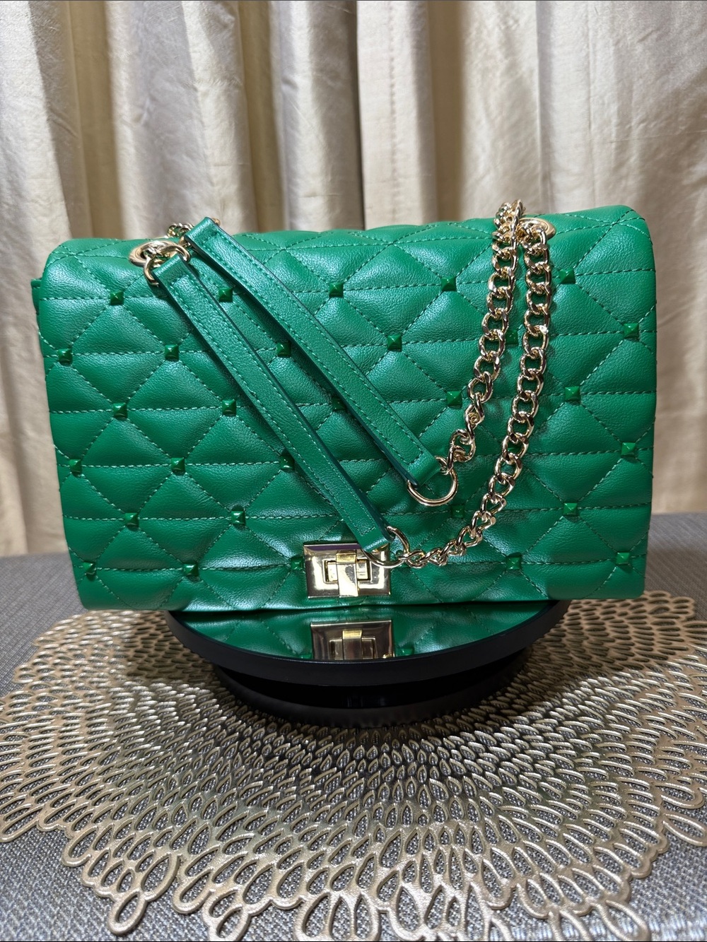 I.N.C. Bright Pine Quilted Vegan Leather Shoulder Bag